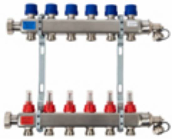 Bild von PO-1'' - Edelstahl-FBH-Verteiler 10-fach mit Topmeter